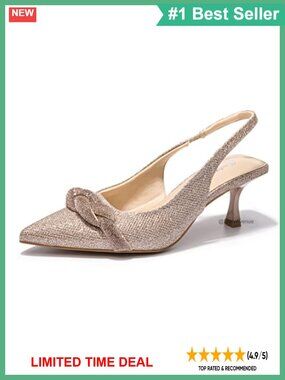Women's Slingback Kitten Heel Pumps Pointed Toe Elastic Strap Dress Shoes
